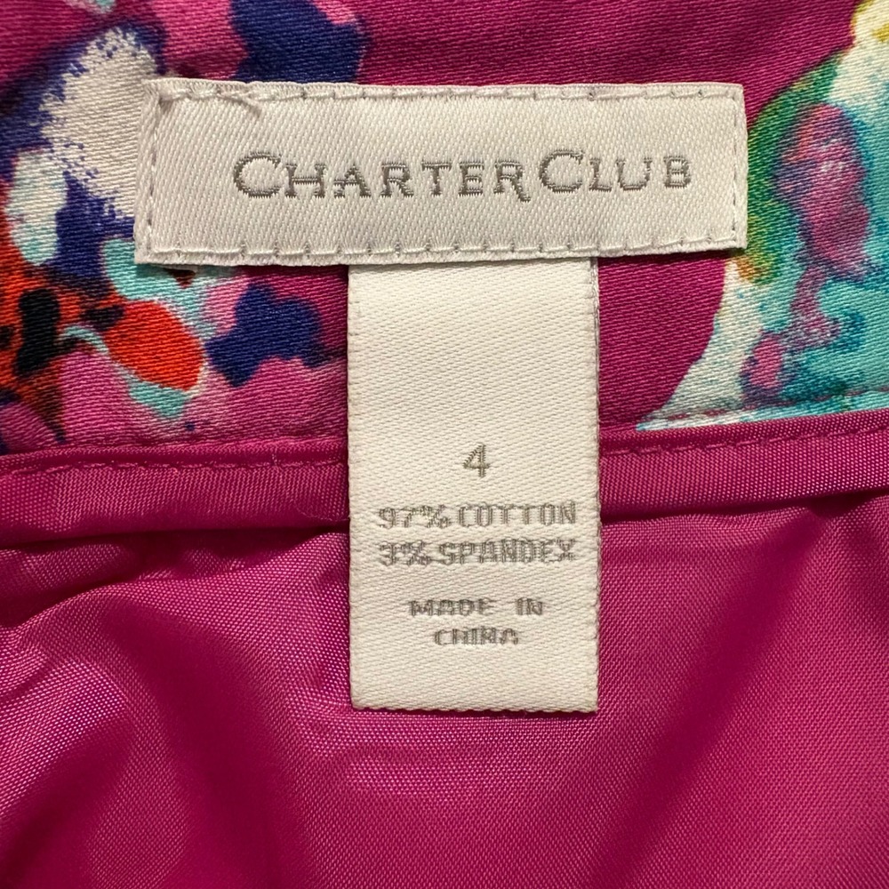 Charter Club Pink Floral Pencil Skirt Womens Stretch Cotton Lined Womens Size 4 - Picture 3 of 4